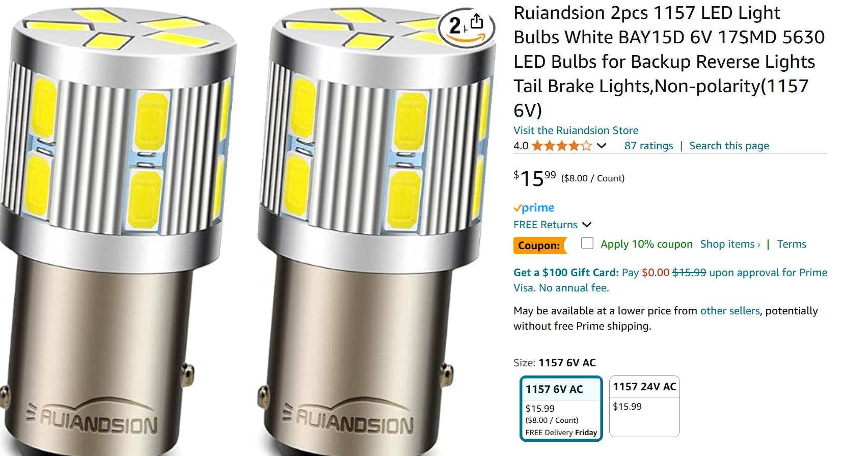 Ruiandsion 6V LED 1157 Lights